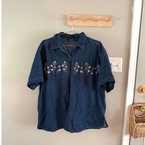MPH collection vintage embroidered denim top 2X